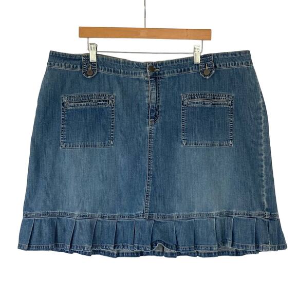 NWOT CATO Skirt 22W Y2K Vintage Blue Denim Pleated-Hem-Frill Pocket Zip Knee - Picture 1 of 12